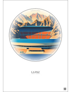 Affiche La Paz – Poster illustration vintage – Estadio Hernando Siles | Gravura – Fond clair 2