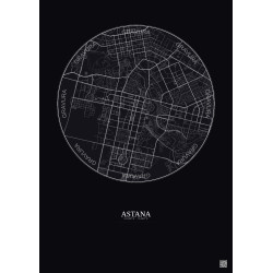 Affiche Astana – Poster carte de ville 6km | Gravura – Fond foncé