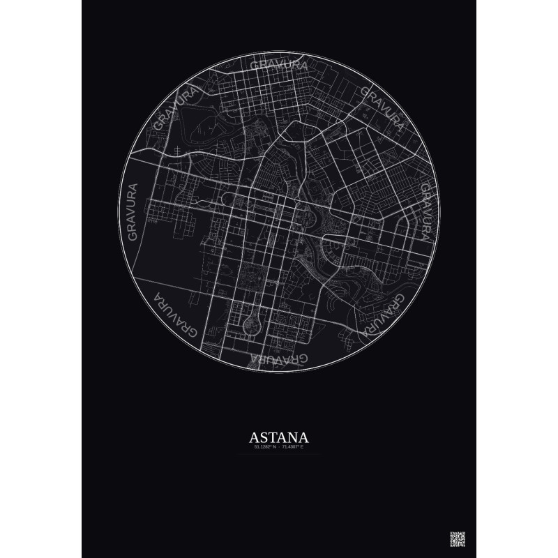 Affiche Astana – Poster carte de ville 6km | Gravura – Fond foncé