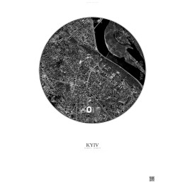 Affiche Kyiv – Poster vue satellite 2.5km N&B | Gravura – Fond clair