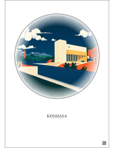 Affiche Kinshasa – Poster illustration vintage – National Museum Of The Democratic Republic Of Congo | Gravura – Fond clair 2
