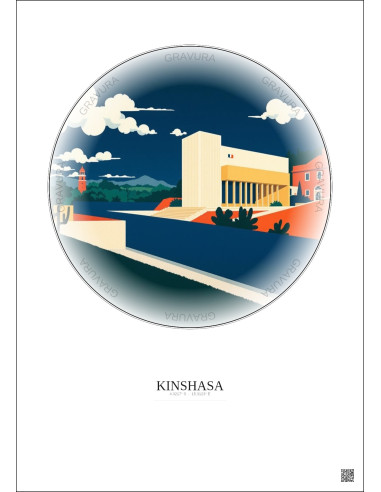Affiche Kinshasa – Poster illustration vintage – National Museum Of The Democratic Republic Of Congo | Gravura – Fond clair
