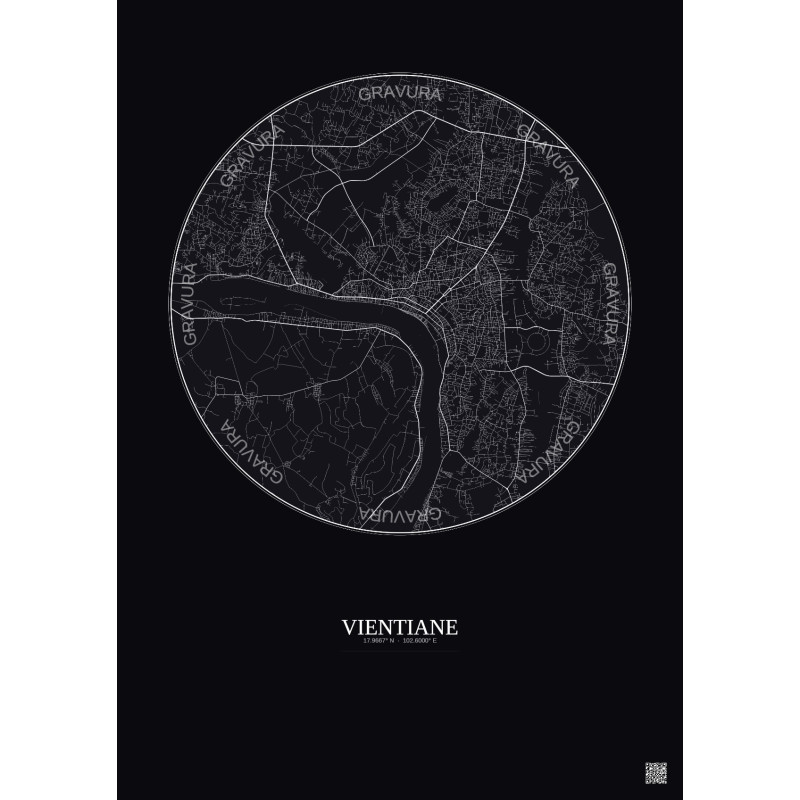 Affiche Vientiane – Poster carte de ville 10km | Gravura – Fond foncé