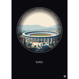 Kabul Vintage Travel Poster – Ghazi Stadium | Gravura – Dark background