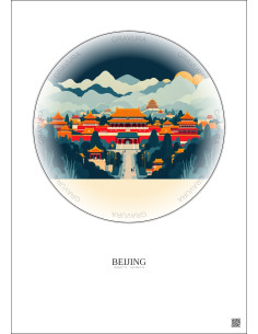 Affiche Beijing – Poster illustration vintage – Historic Old Town Of Beijing | Gravura – Fond clair 2