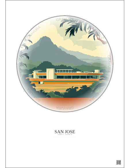Affiche San Jose – Poster illustration vintage – Estadio Nacional De Costa Rica | Gravura – Fond clair