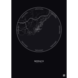 Affiche Monaco – Poster carte de ville 5km | Gravura – Fond foncé