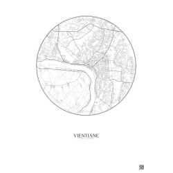 Affiche Vientiane – Poster carte de ville 10km | Gravura – Fond clair