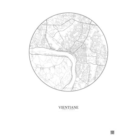 Affiche Vientiane – Poster carte de ville 10km | Gravura – Fond clair