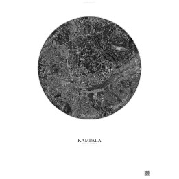 Affiche Kampala – Poster vue satellite 2.5km N&B | Gravura – Fond clair