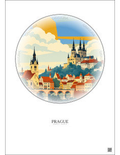 Prague Vintage Travel Poster – Historic Old Town Of Prague | Gravura – Light background 2