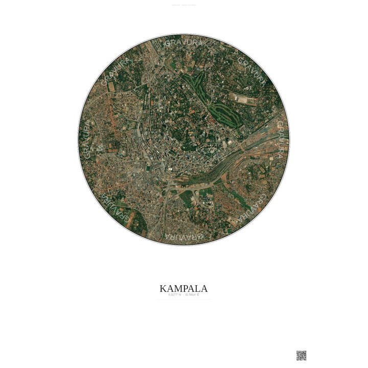Affiche Kampala – Poster vue satellite 2.5km Couleur | Gravura – Fond clair