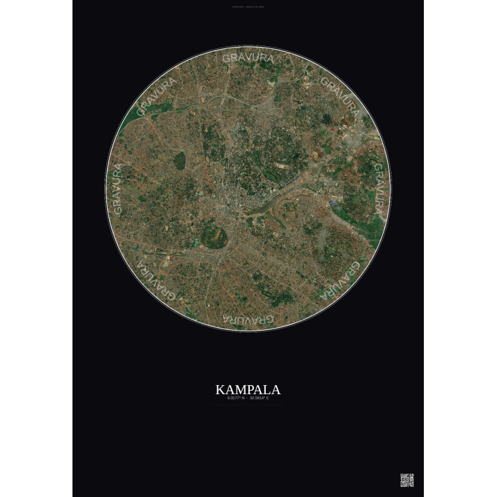 Affiche Kampala – Poster vue satellite 6km Couleur | Gravura – Fond foncé