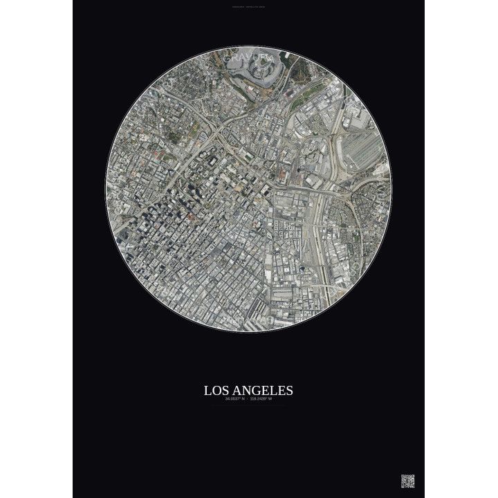Affiche Los Angeles – Poster vue satellite 2.5km Couleur | Gravura – Fond foncé
