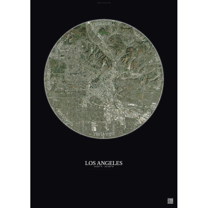 Affiche Los Angeles – Poster vue satellite 10km Couleur | Gravura – Fond foncé