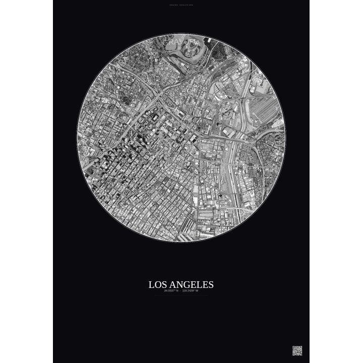 Affiche Los Angeles – Poster vue satellite 2.5km N&B | Gravura – Fond foncé