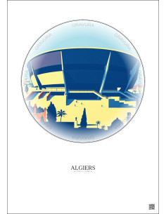 Affiche Algiers – Poster illustration vintage – Stade 5 Juillet 1962 | Gravura – Fond clair 2