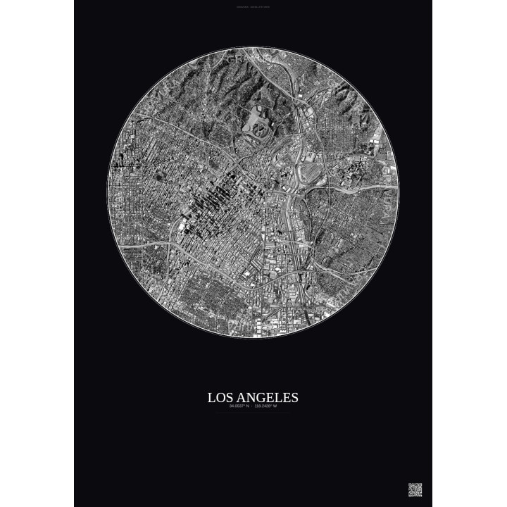 Los Angeles Satellite View Poster 5km B&W | Gravura – Dark background