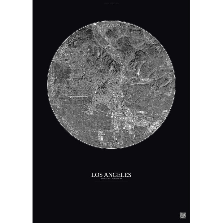 Los Angeles Satellite View Poster 10km B&W | Gravura – Dark background