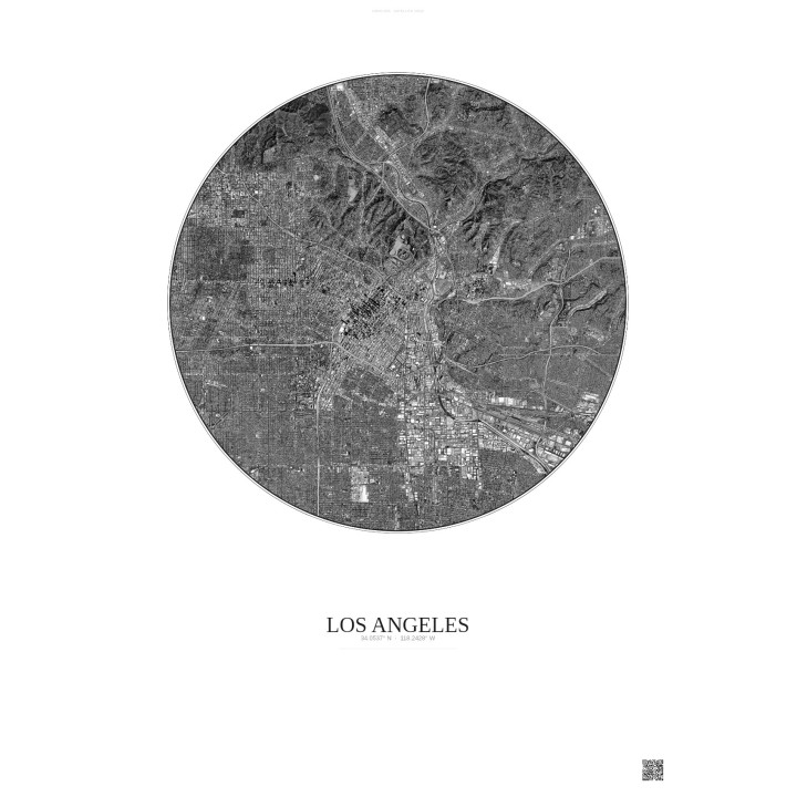 Affiche Los Angeles – Poster vue satellite 10km N&B | Gravura – Fond clair