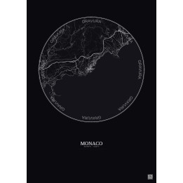Affiche Monaco – Poster carte de ville 10km | Gravura – Fond foncé