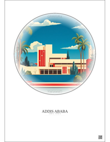 Addis Ababa Vintage Travel Poster – National Museum Of Ethiopia | Gravura – Light background