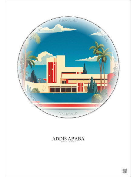 Addis Ababa Vintage Travel Poster – National Museum Of Ethiopia | Gravura – Light background