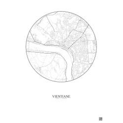 Affiche Vientiane – Poster carte de ville 6km | Gravura – Fond clair