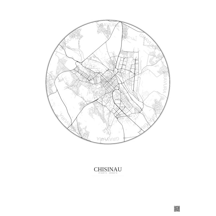 Affiche Chisinau – Poster carte de ville 10km | Gravura – Fond clair