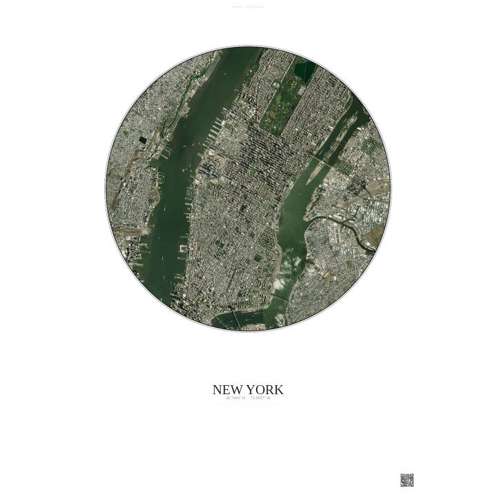 New York Satellite View Poster 5km Color | Gravura – Light background