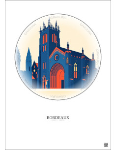 Affiche Bordeaux – Poster illustration vintage – Cathedrale Saint Andre De Bordeaux | Gravura – Fond clair 2