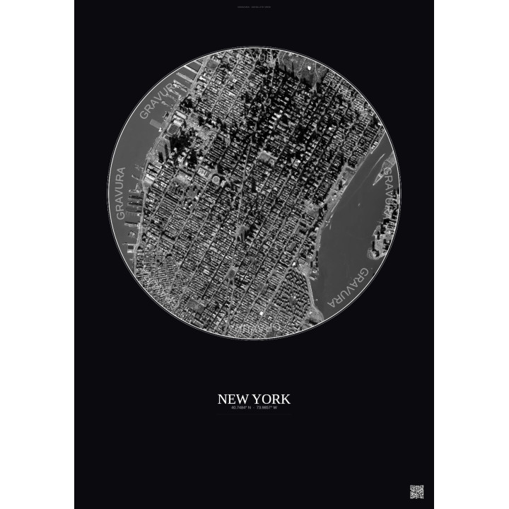 New York Satellite View Poster 2.5km B&W | Gravura – Dark background
