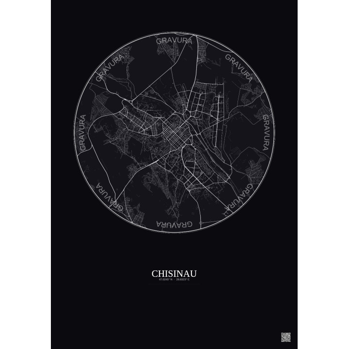 Affiche Chisinau – Poster carte de ville 10km | Gravura – Fond foncé