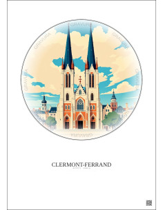 Affiche Clermont Ferrand – Poster illustration vintage – Cathedrale Notre Dame De L Assomption De Clermont Ferrand | Gravura – F 2