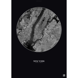 New York Satellite View Poster 10km B&W | Gravura – Dark background