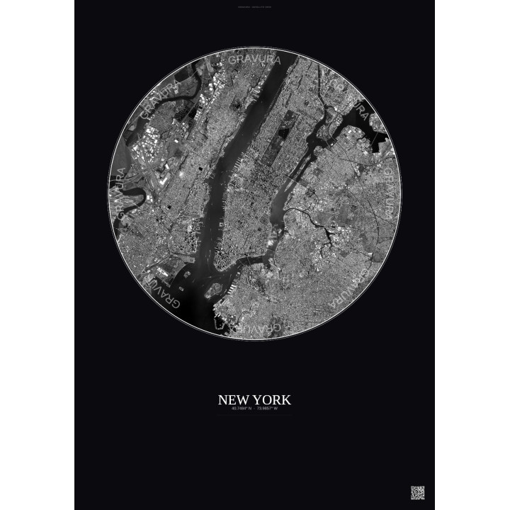 New York Satellite View Poster 10km B&W | Gravura – Dark background