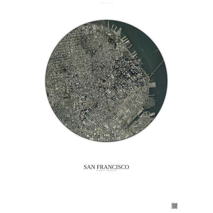 San Francisco Satellite View Poster 2.5km Color | Gravura – Light background