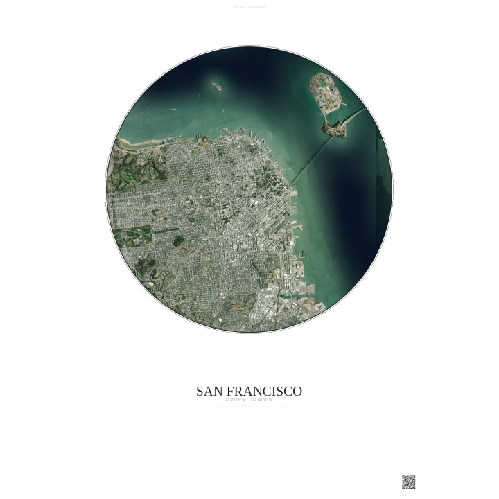 San Francisco Satellite View Poster 6km Color | Gravura – Light background