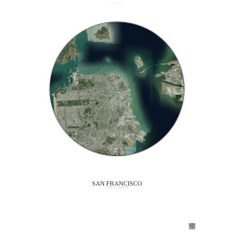 San Francisco Satellite View Poster 10km Color | Gravura – Light background