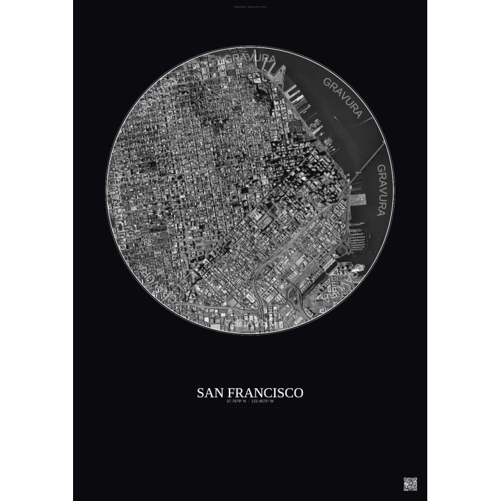 San Francisco Satellite View Poster 2.5km B&W | Gravura – Dark background
