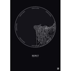 Affiche Beirut – Poster carte de ville 10km | Gravura – Fond foncé