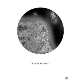 San Francisco Satellite View Poster 6km B&W | Gravura – Light background