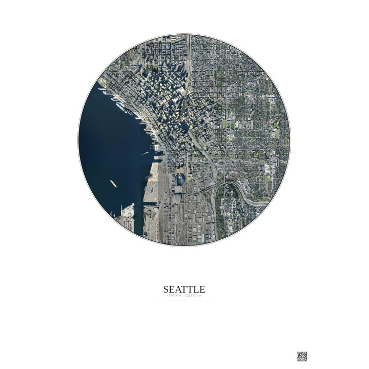 Affiche Seattle – Poster vue satellite 2.5km Couleur | Gravura – Fond clair