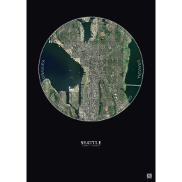 Seattle Satellite View Poster 5km Color | Gravura – Dark background