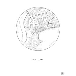 Affiche Baku City – Poster carte de ville 6km | Gravura – Fond clair