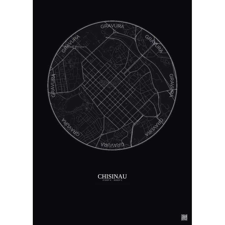 Affiche Chisinau – Poster carte de ville 2.5km | Gravura – Fond foncé