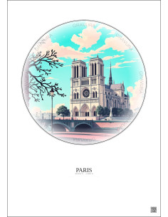 Affiche Paris – Poster illustration vintage – Notre Dame Cathedral | Gravura – Fond clair 2