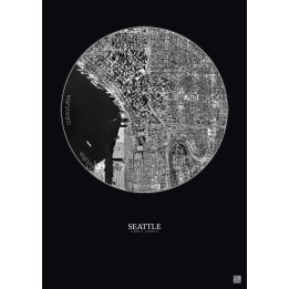 Seattle Satellite View Poster 2.5km B&W | Gravura – Dark background