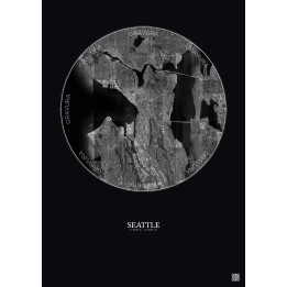 Seattle Satellite View Poster 10km B&W | Gravura – Dark background