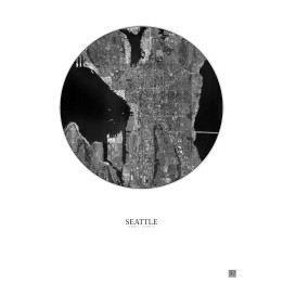 Seattle Satellite View Poster 5km B&W | Gravura – Light background